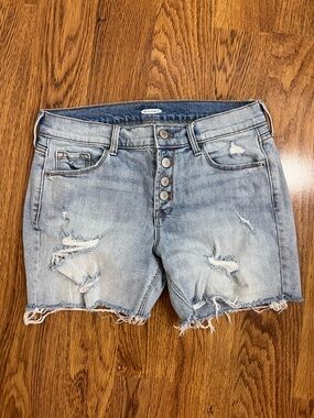 Old Navy Distressed Denim Shorts Button Fly Mid Rise 4.5” Inseam Size 4